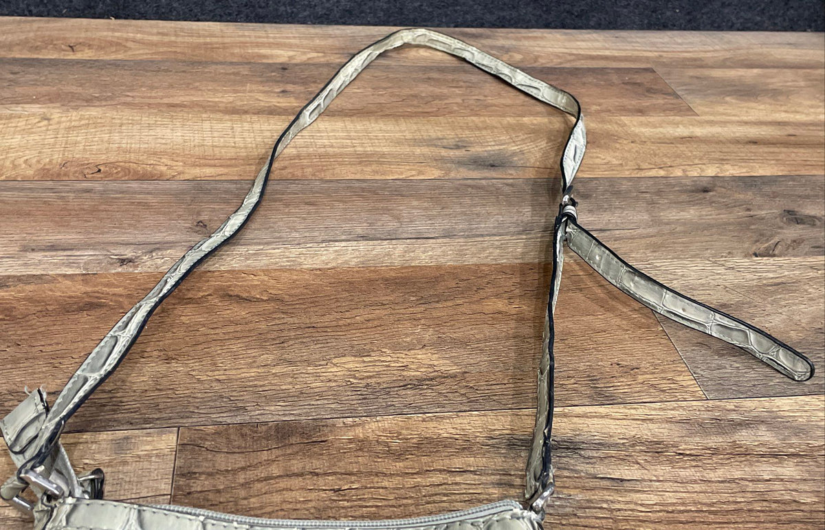 Guess White Logo Monogram Crossbody Bag Mini Purse Croc Embossed Trim