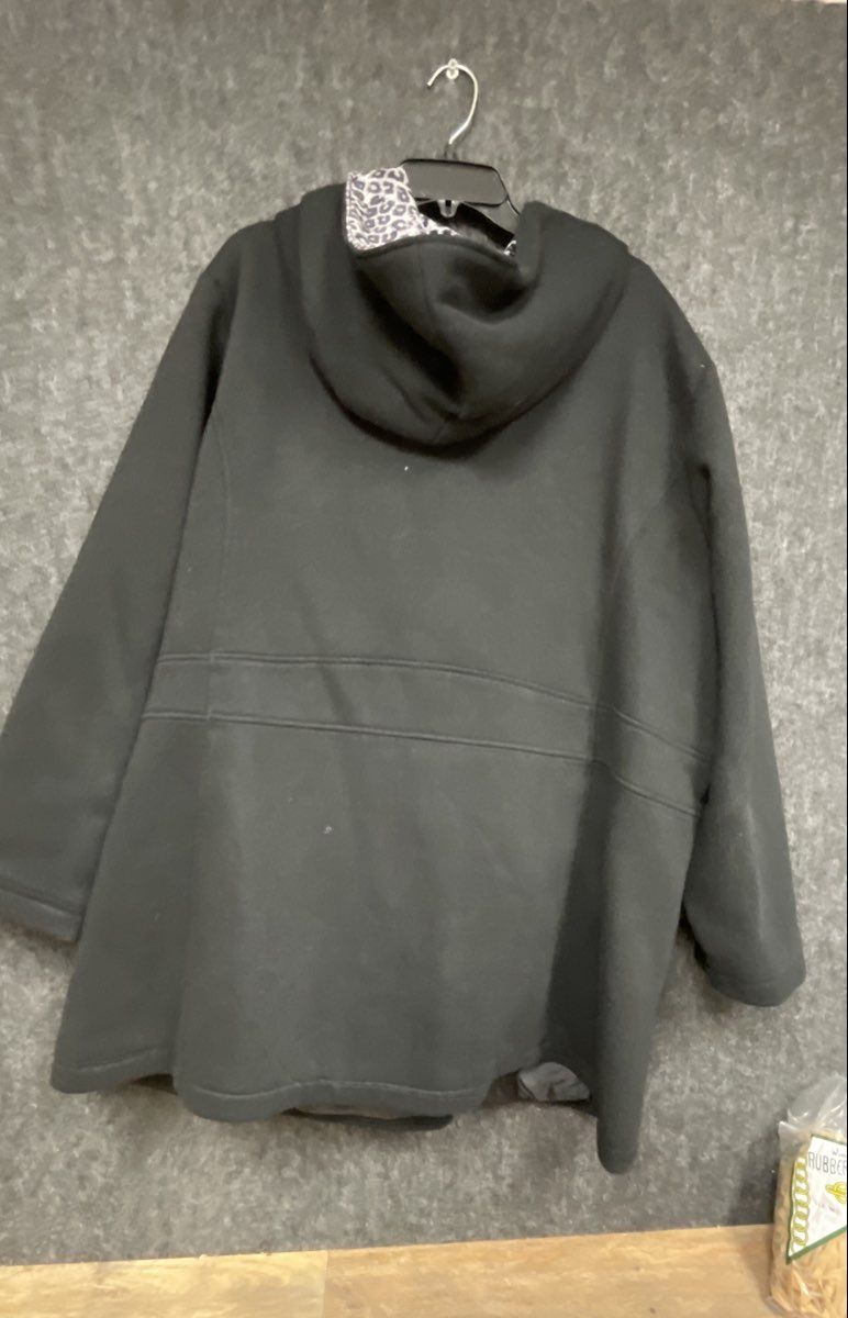 Avenue Women's Black Hooded Jacket Leopard Print Lining Full Zip Fleece Sz 26/28