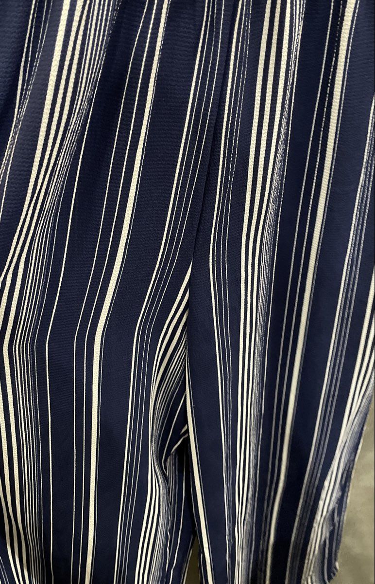 Lily Rose Women's Navy Blue Ivory Striped Wide Leg Sleeveless Jumpsuit Sz M