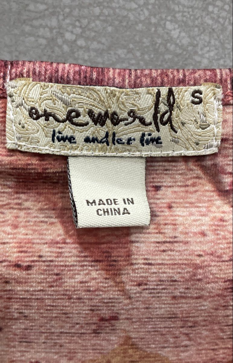 OneWorld Women's Red Floral Maple Leaf V-Neck Bishop Sleeve Lace Dress Sz S