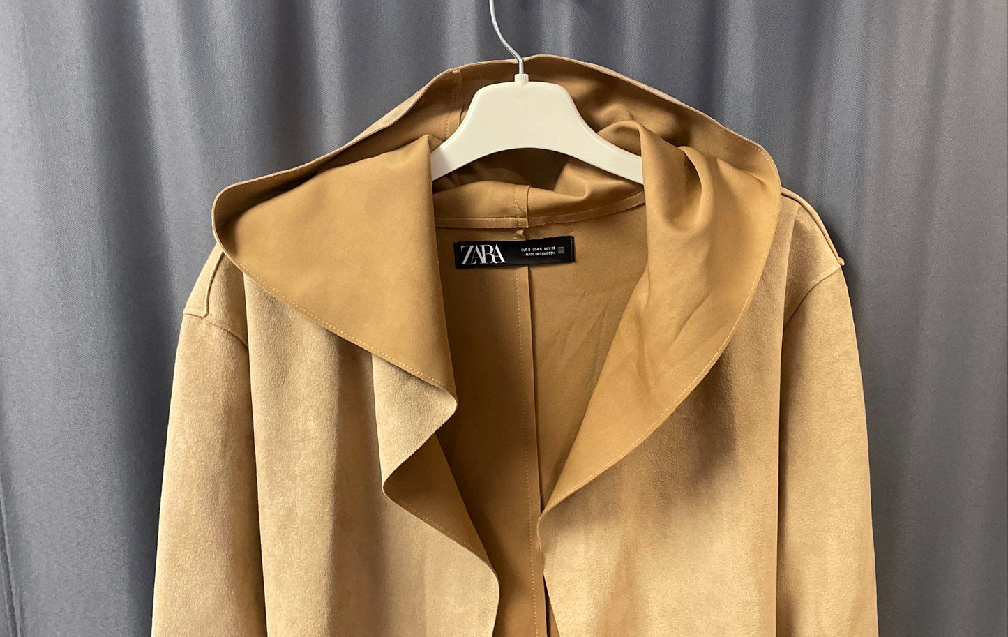 Zara Women's Tan Faux Suede Hooded Open Front Coat Cardigan Sz S Camel