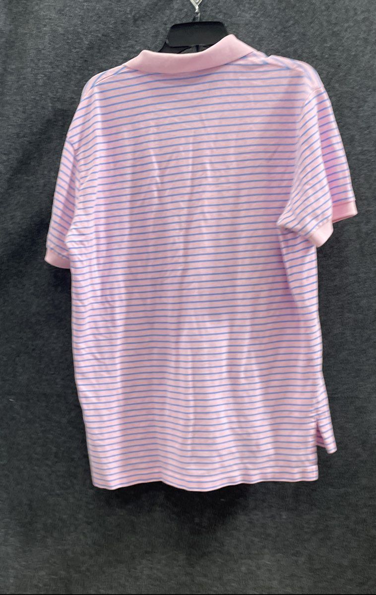 Polo Ralph Lauren Men's Pink Blue Striped Short Sleeve Cotton Polo Shirt Sz L