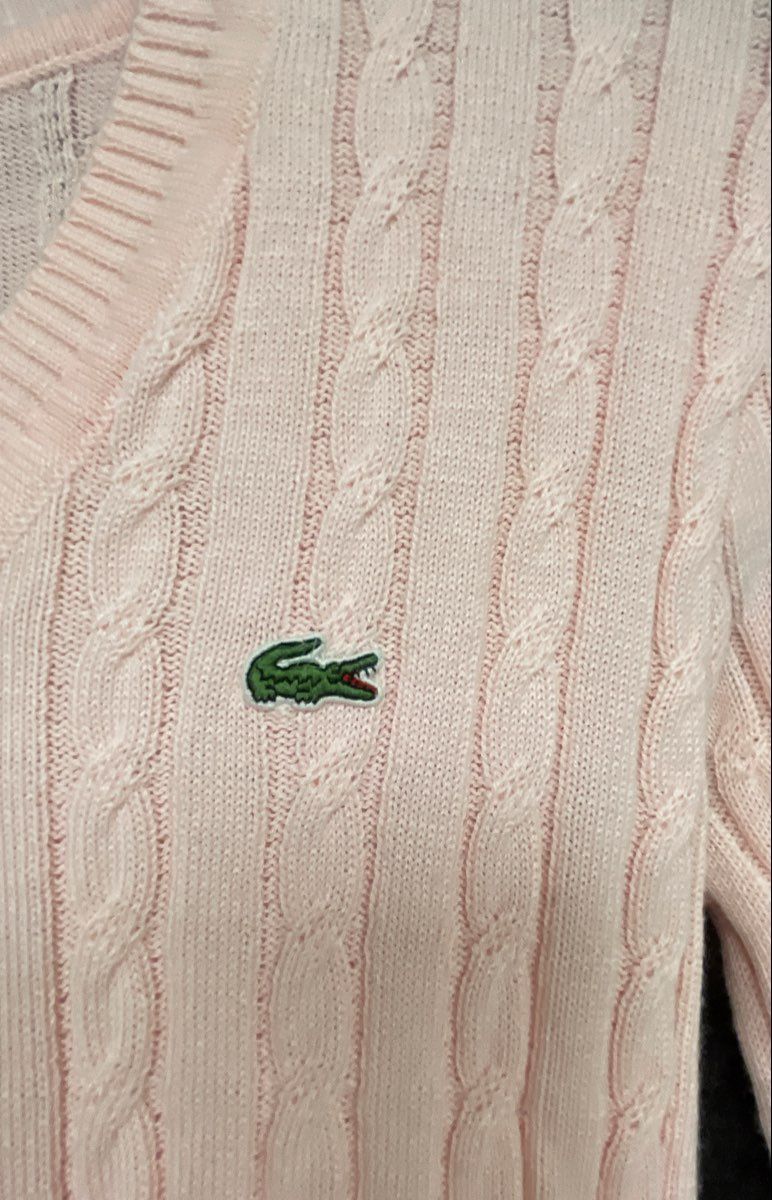 Lacoste Women's V-Neck Cable Knit Sweater Light Pink Size 6