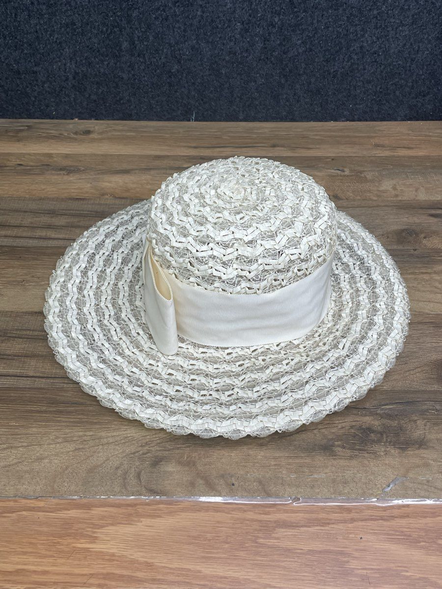 Vintage 60s Phipps New York Paris Wide Brim Woven Straw Sun Hat with Bow Sz OS