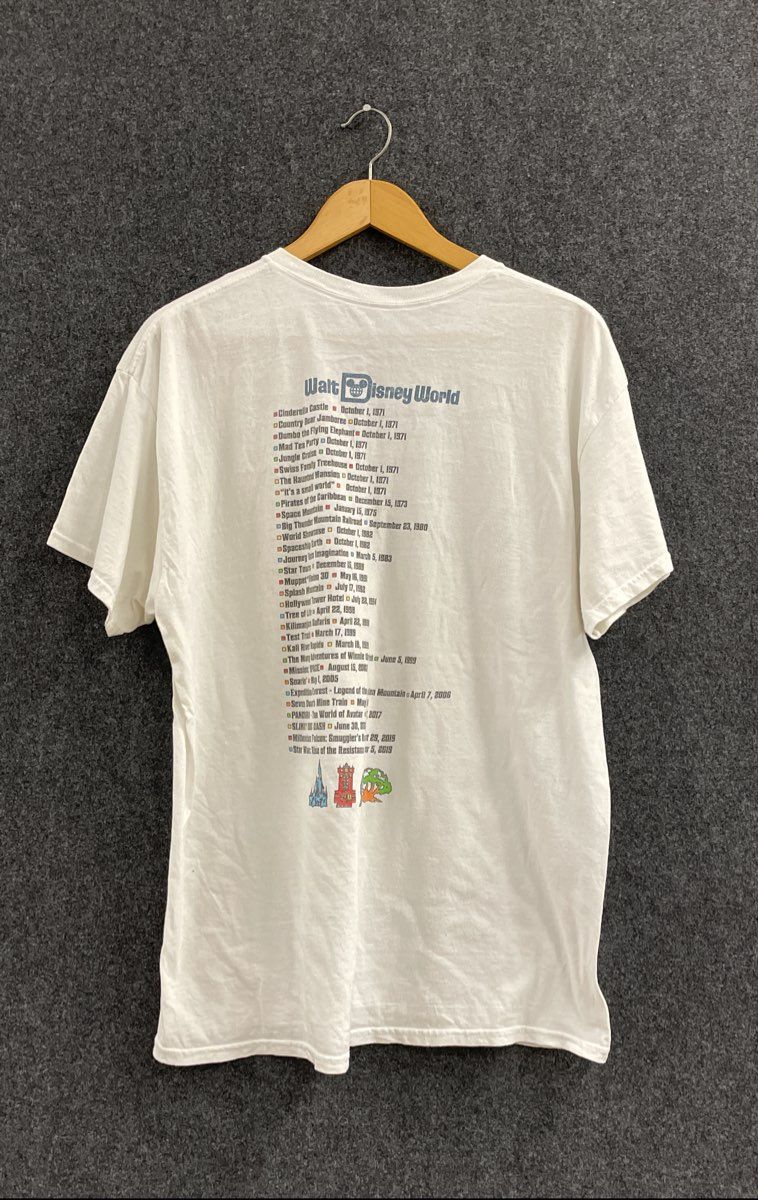 Disney Walt Disney World Attraction History Timeline T-Shirt White Cotton XL