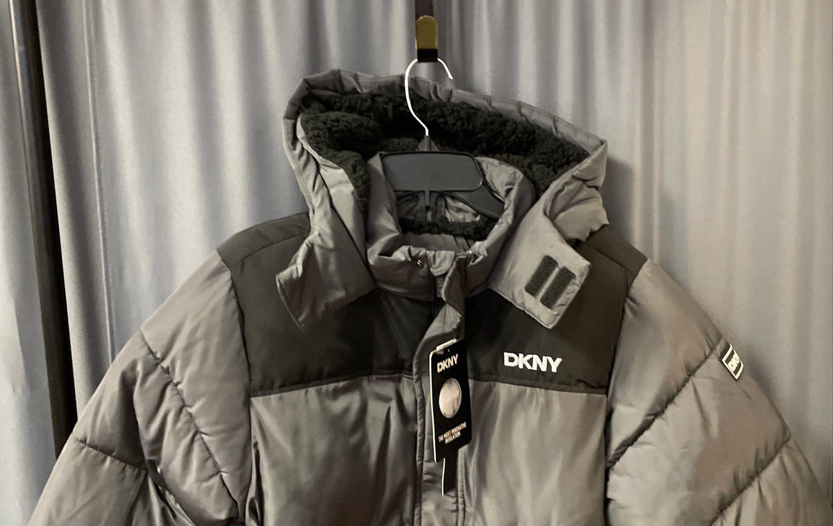 DKNY Youth Charcoal Gray Puffer Parka Jacket Sherpa Hood Insulated NWT XL 18/20