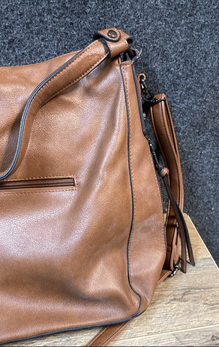 Realer Brown Vegan Leather Large Hobo Shoulder Crossbody Bag Gunmetal Hardware