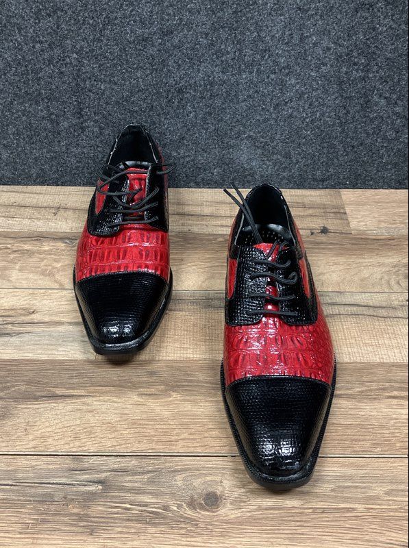 Lucio Ricci Red Black Faux Crocodile Cap Toe Derby Dress Shoes Men's Size 10