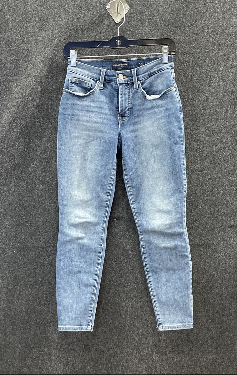 Lucky Brand Women's Blue Ankle Jeans Medium Wash Distressed Pockets Size 4/27