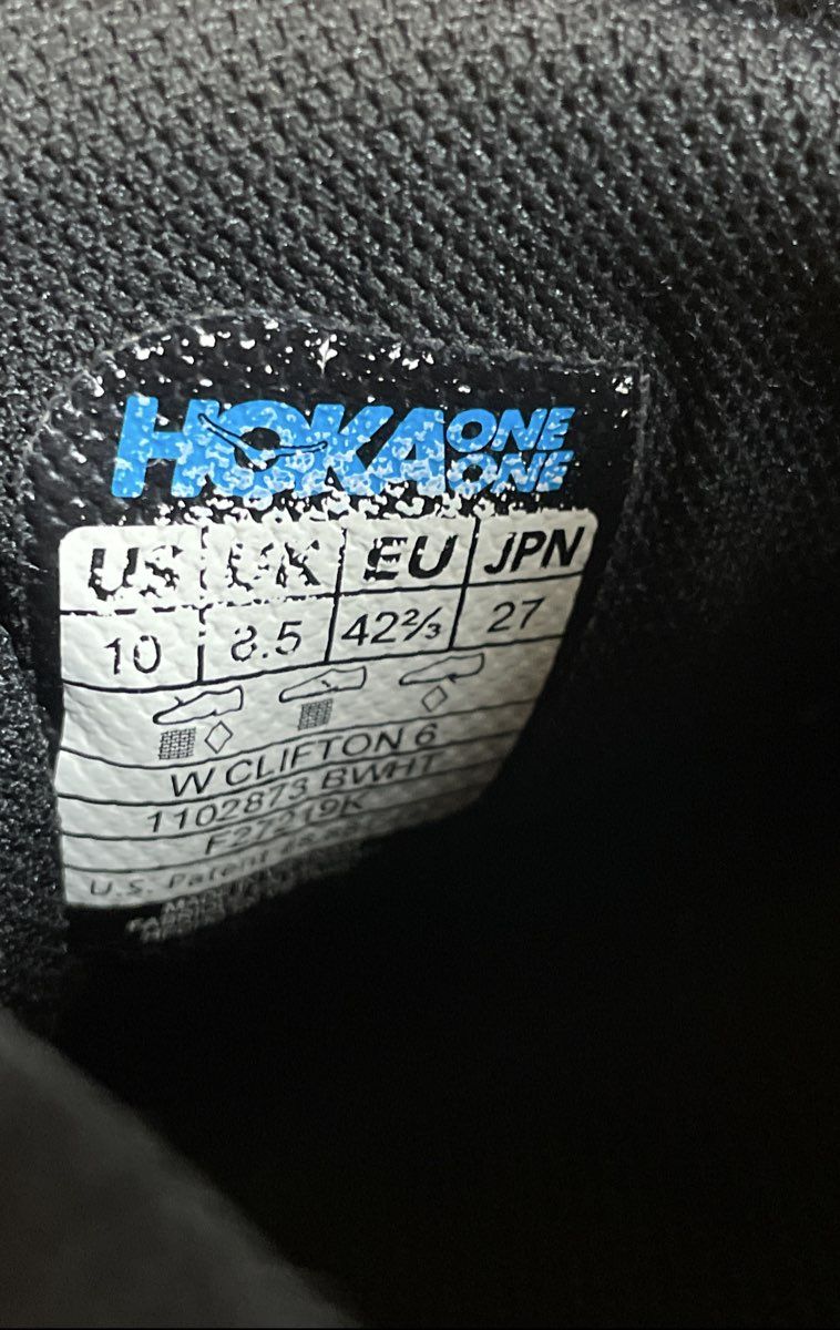 Hoka One One Clifton 6 Black White Women's Road Running Shoes Size 10
