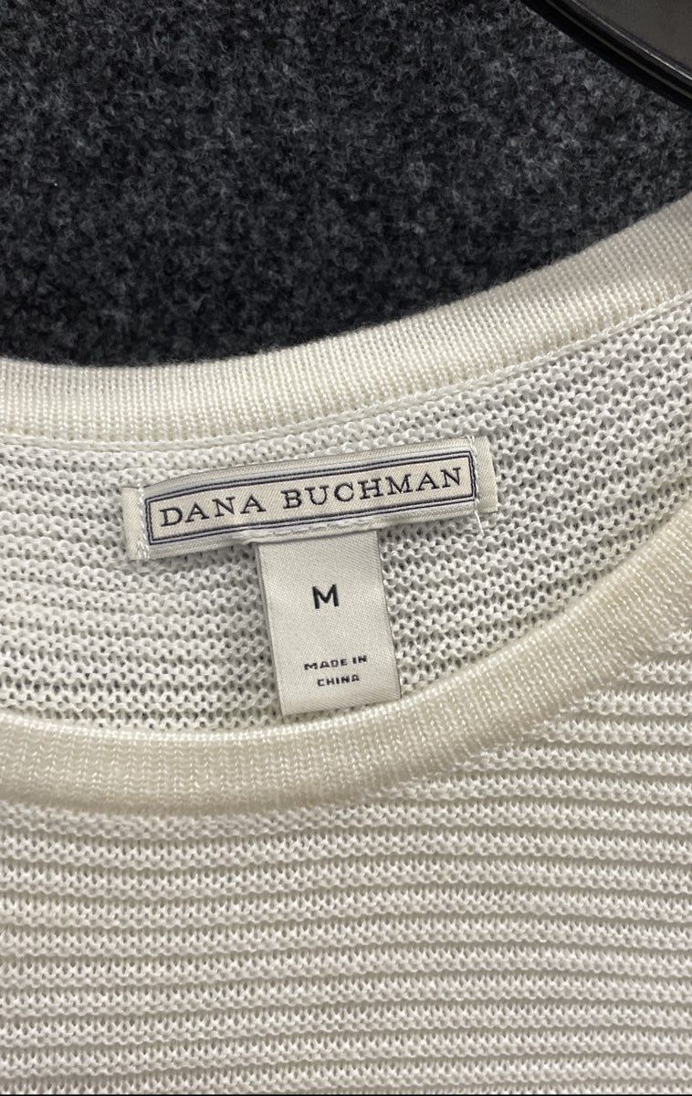 Dana Buchman Women's White Ribbed Knit Sleeveless Top Shell Sz M