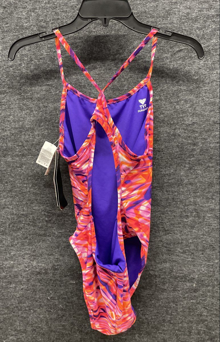 TYR Women's Durafast Elite One Piece Swimsuit Orange Pink Swirl Sz 38/L NWT