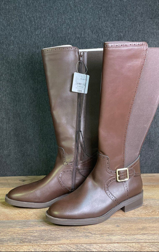 NWT St. John's Bay Women's Brown Faux Leather Tall Riding Boots Size 9.5