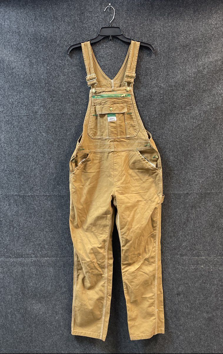 Liberty Duck Canvas Bib Overalls Tan Brown Hammer Loop Utility Sz M