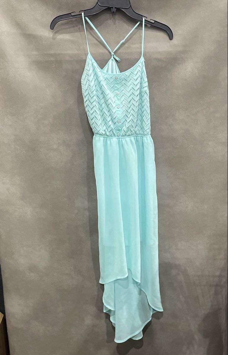 Candie's Women's Blue Chevron Textured High-Low Spaghetti Strap Dress Size L