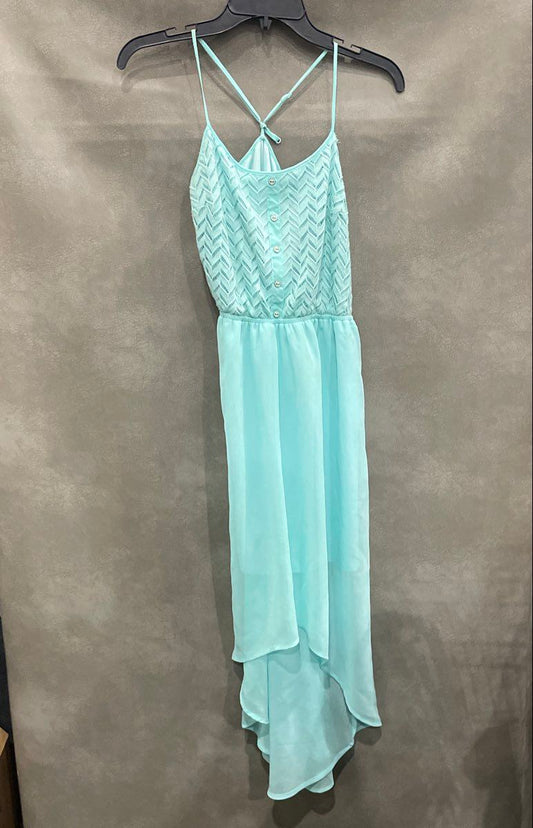 Candie's Women's Blue Chevron Textured High-Low Spaghetti Strap Dress Size L