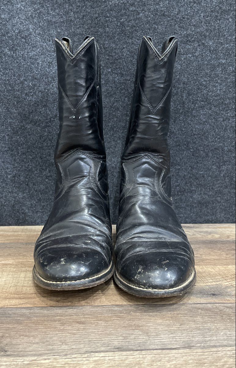 Justin Black Leather Roper Western Cowboy Boots Size 7.5 B