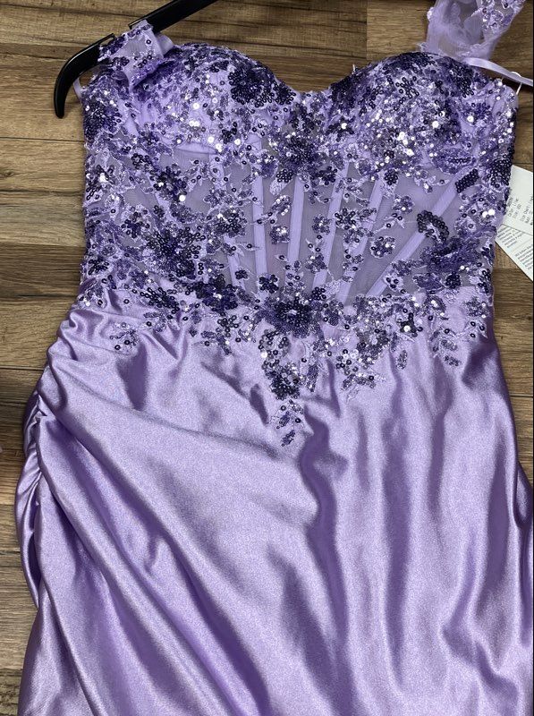 Stacees Women's Lilac Sequin Lace Corset Ruched Mini Dress NWT Sz 0