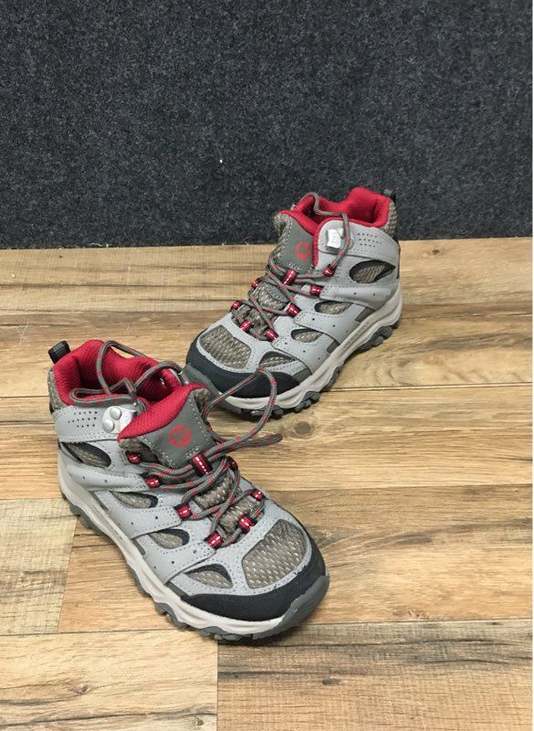 Merrell Moab FST Low Grey Black Red Kids Waterproof Hiking Boots Size 11.5W