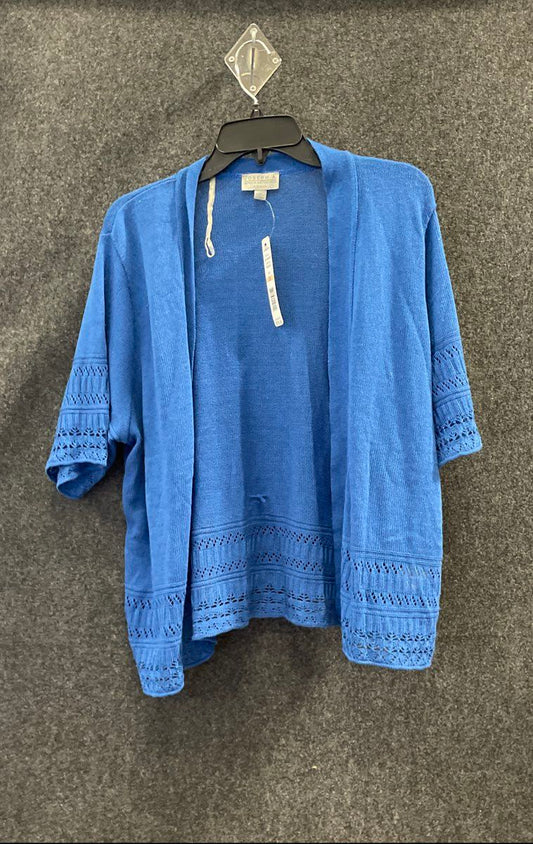 Joseph A. Women's True Blue Pointelle Knit Open Front Cardigan Vest Sz 2X NWT