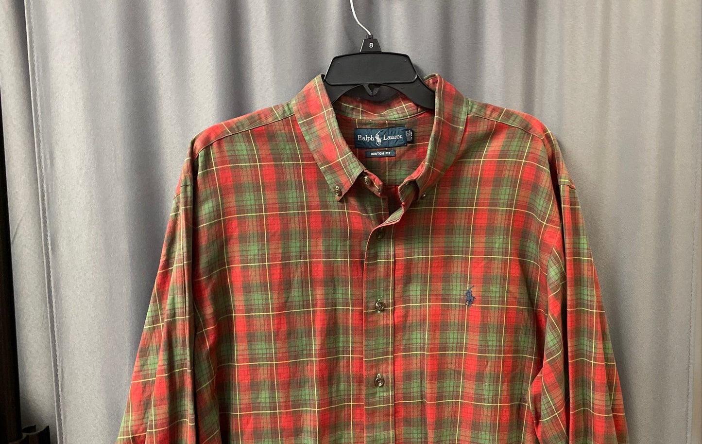 Ralph Lauren Men's Red Green Plaid Custom Fit Long Sleeve Button Down Shirt XXL