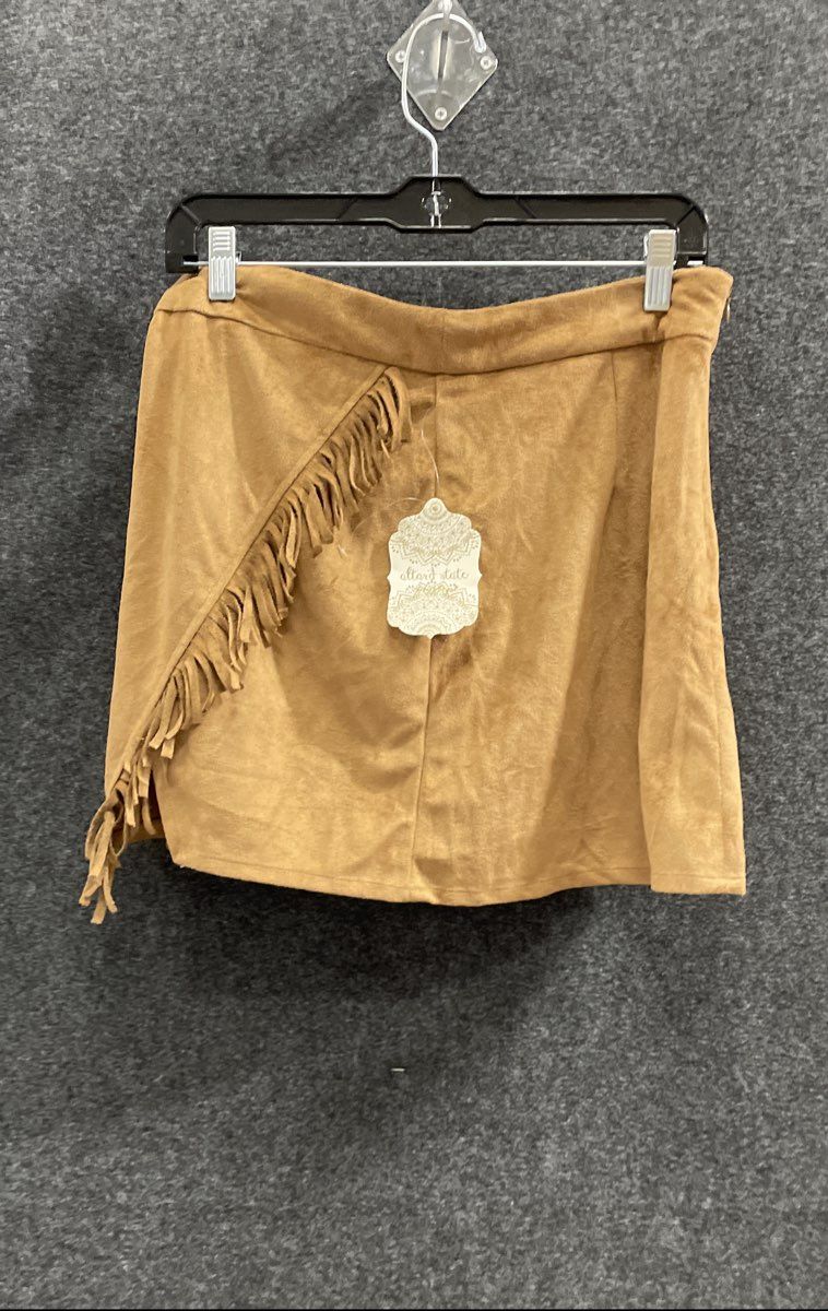 Altar'd State Women's Camel Brown Faux Suede Fringe Mini Skirt Size M NWT