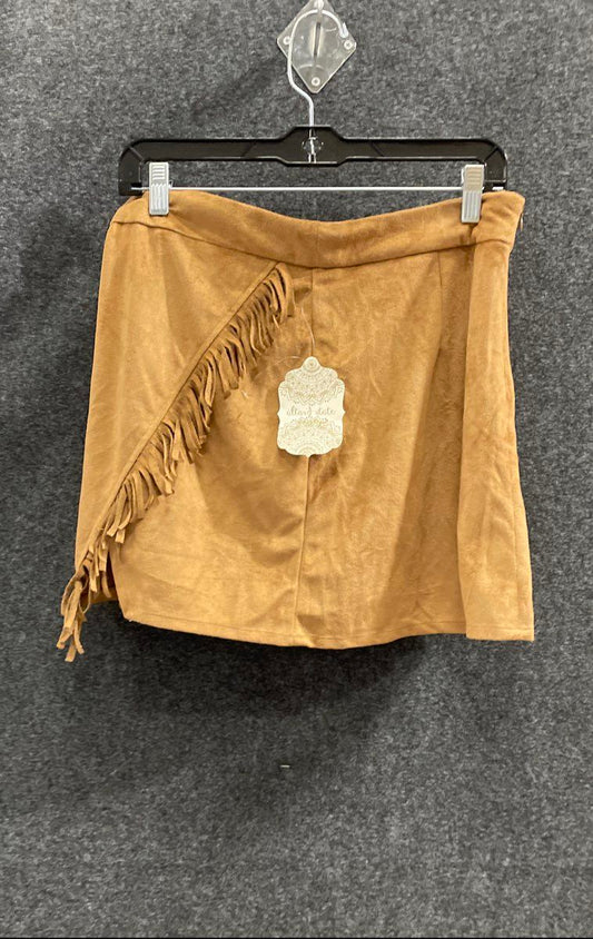 Altar'd State Women's Camel Brown Faux Suede Fringe Mini Skirt Size M NWT
