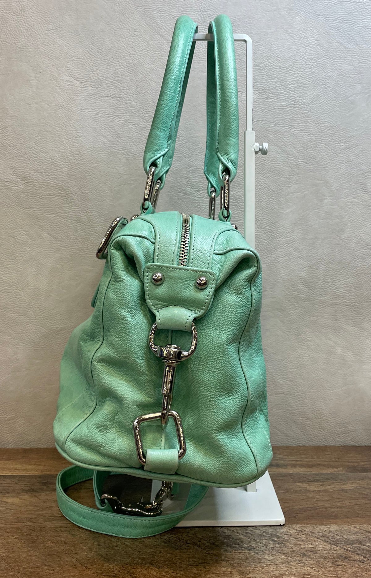 Rebecca Minkoff Mint Green Leather Mini MAB Satchel Handbag Silver Hardware