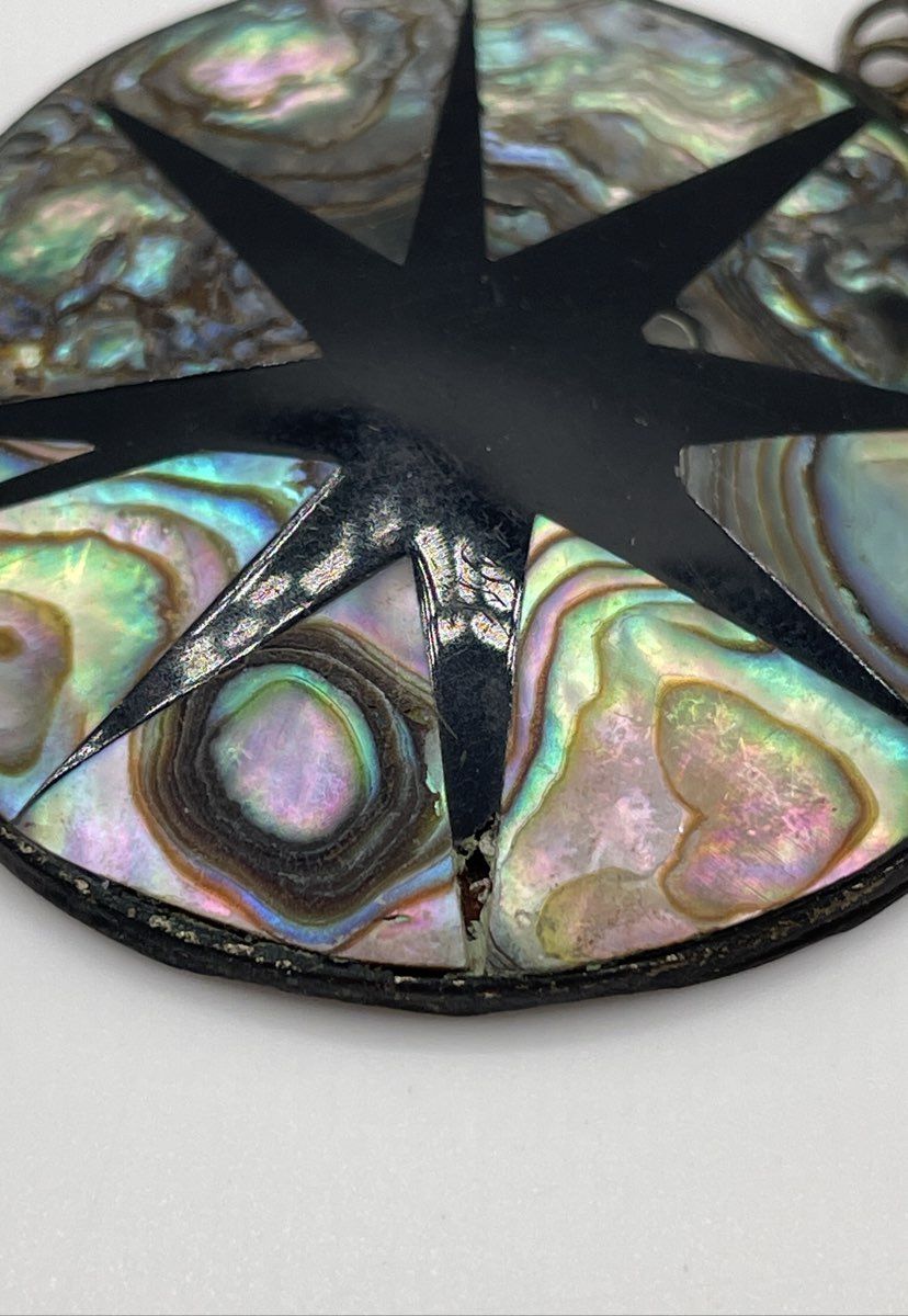 Alpaca Silver Abalone & Black Resin Star Earrings Mexico 14.8g *NPM/Damaged*