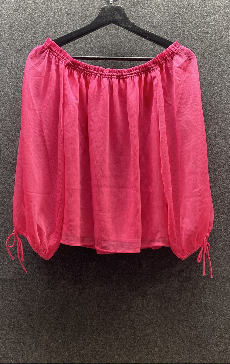 LOFT Women's Hot Pink Off The Shoulder Blouse Puff Sleeve Sz M NWT