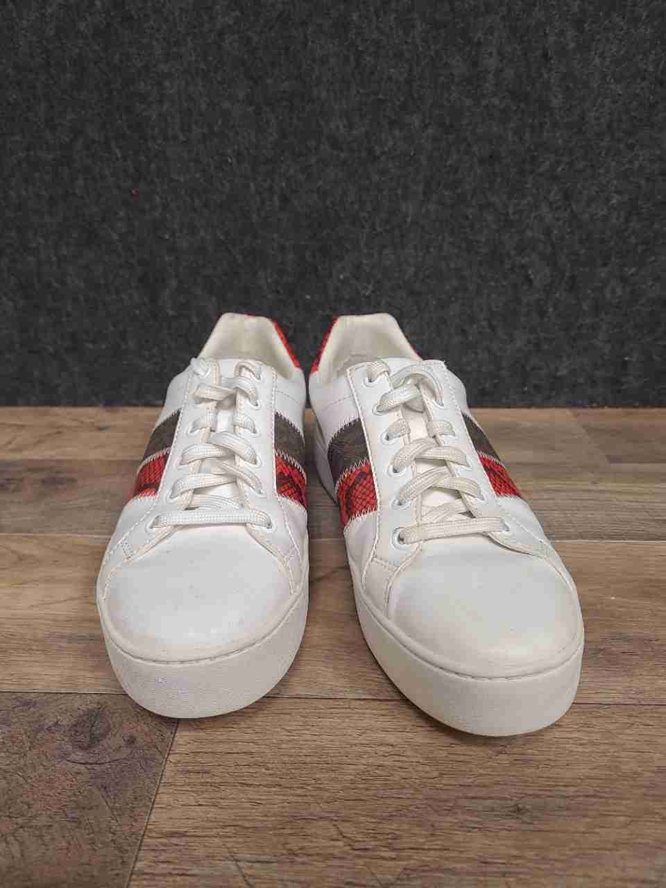 Michael Kors Poppy White Brown Red Snakeskin Platform Sneakers Women's Size 9M