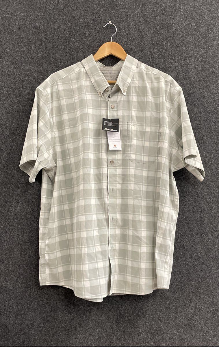 Eddie Bauer Men's Voyager Flex Short Sleeve Plaid Shirt Green Classic Sz 2XL NWT