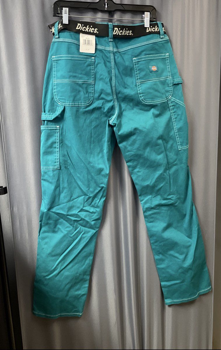 Dickies Women's Teal Belted Carpenter Pants Contrast Stitch Size 29R NWT