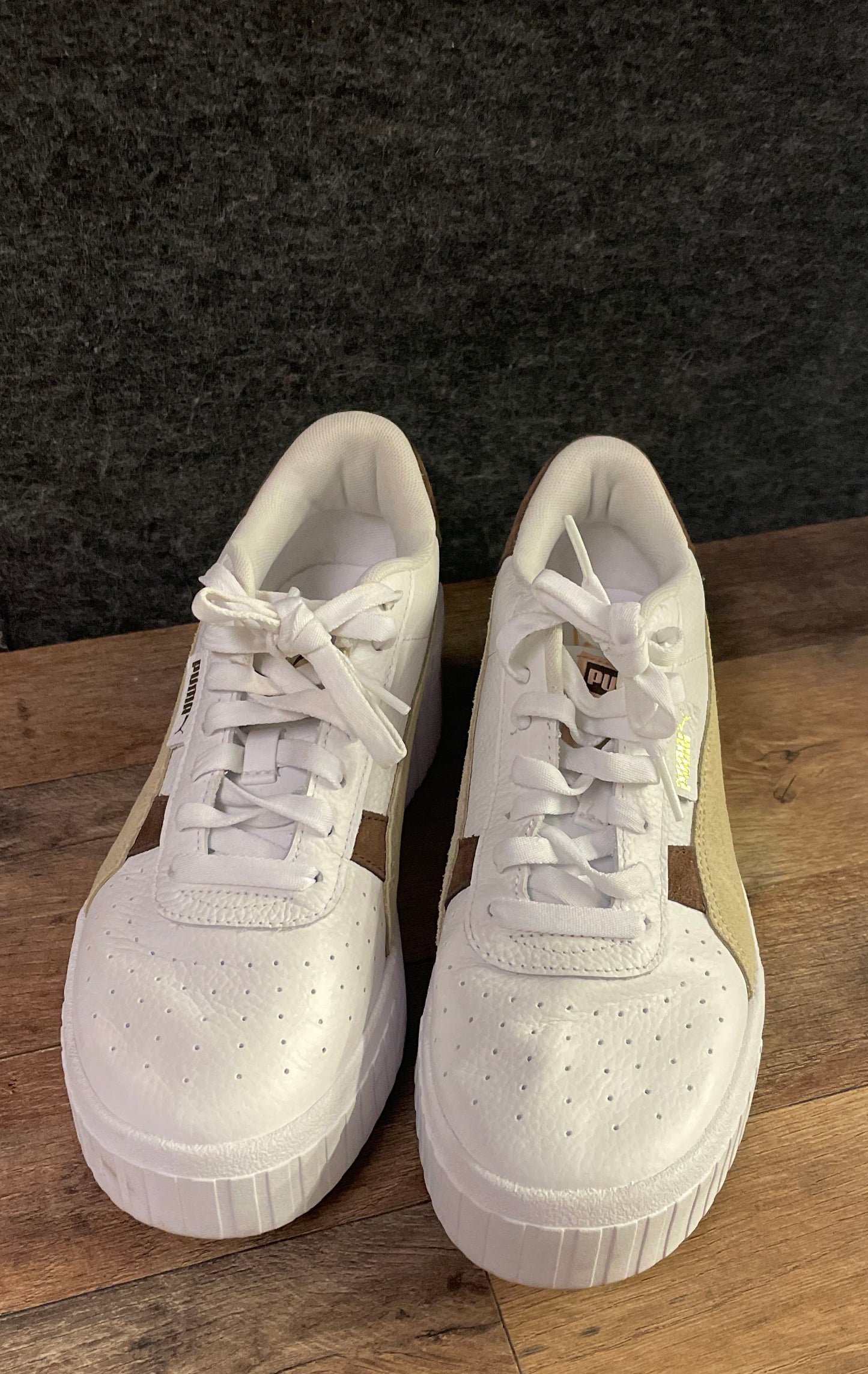 Puma Cali Dream White Brown Pristine Leather Platform Sneakers Women's Size 9