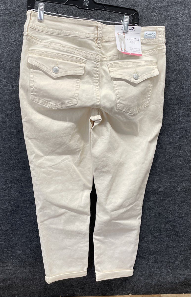 Seven7 Women's White Starlette Crop Mid Rise Skinny Pants Crafted Pocket NWT 14