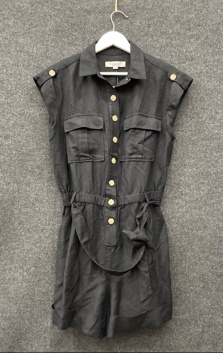 LOFT Women's Black Utility Button Front Sleeveless Belted Playsuit Romper NWT M