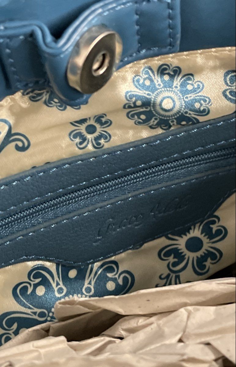 Grace Adele Blue 2010s Quilted Patent Shoulder Bag Tote NWT with Pouch Set