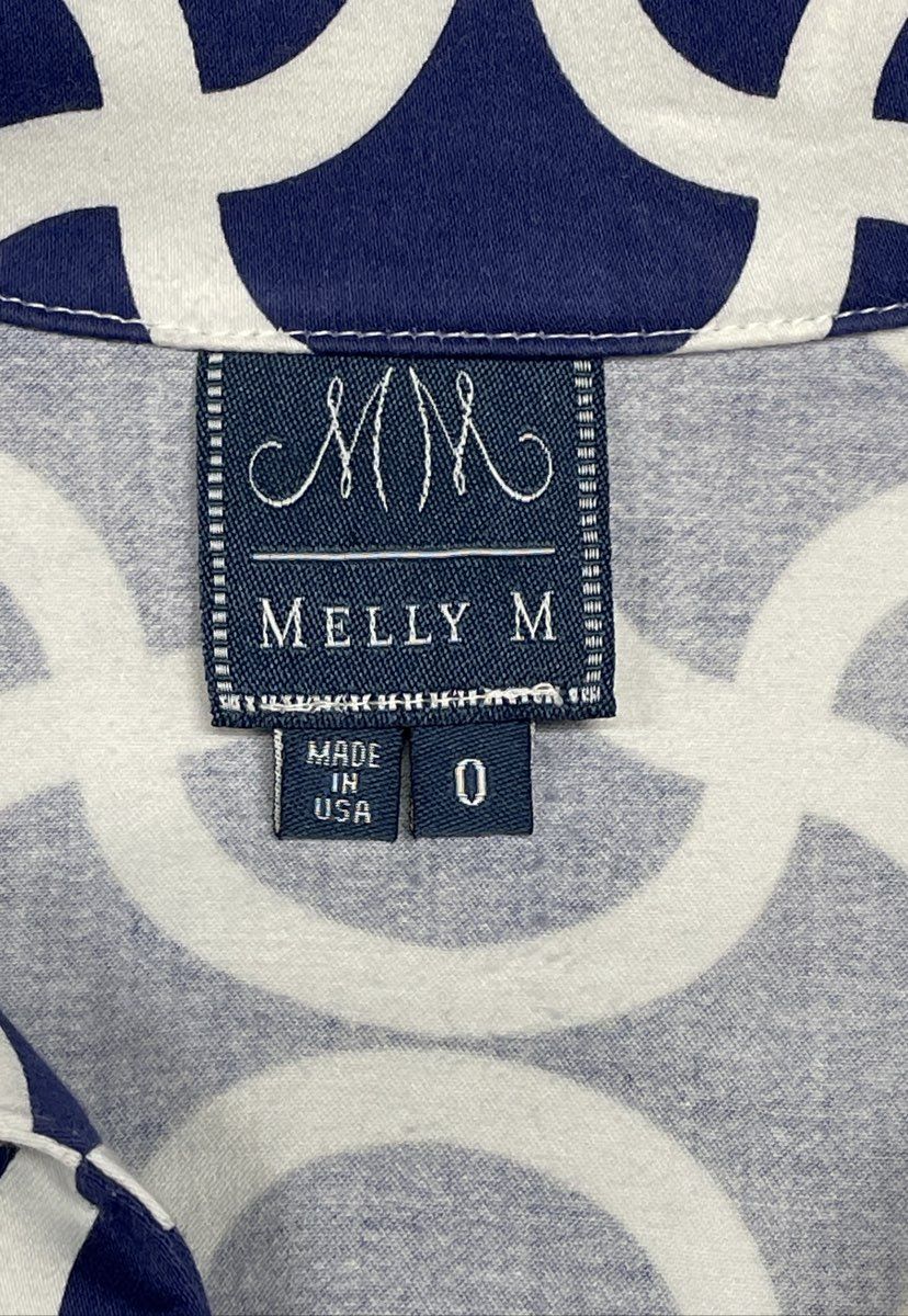Melly M Women's Navy Blue White Geometric Link Shift Dress Sz 0 Made in USA