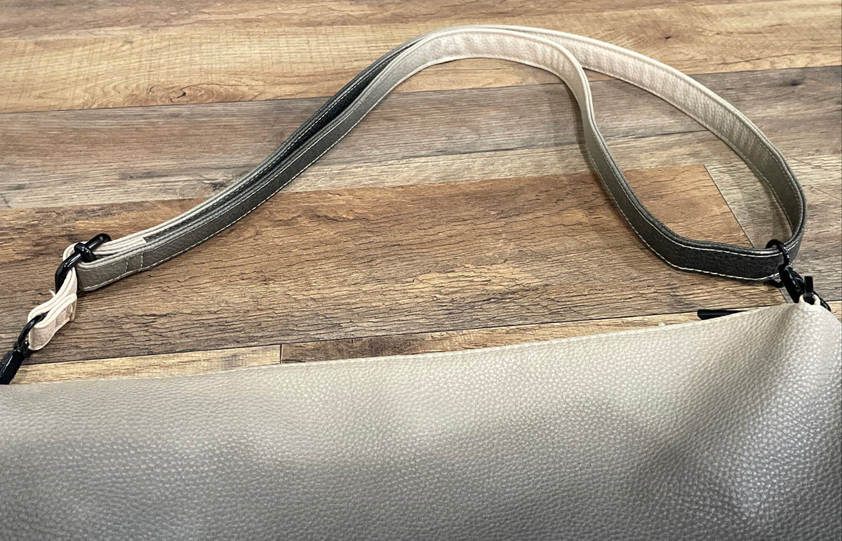 Pixie Mood Tan Grey Leather Ombre Crossbody Shoulder Bag Black Hardware