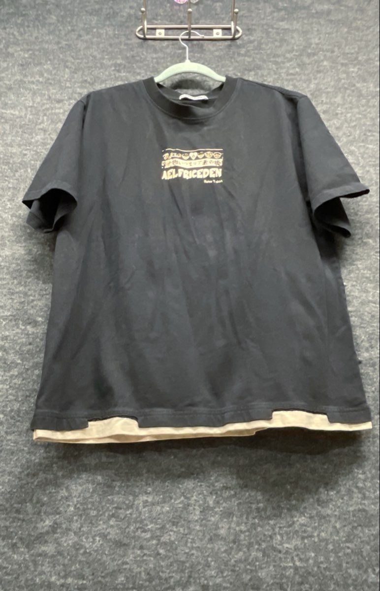 Aelfric Eden Japanese Retro Graphic Double Layer Hem T-Shirt Black Sz L