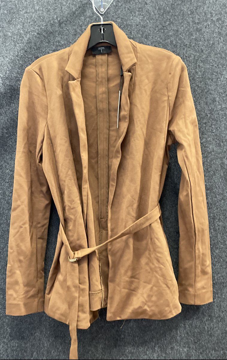 Tahari Women's Cognac Brown Belted Open Front Rayon Blend Jacket NWT Sz 4