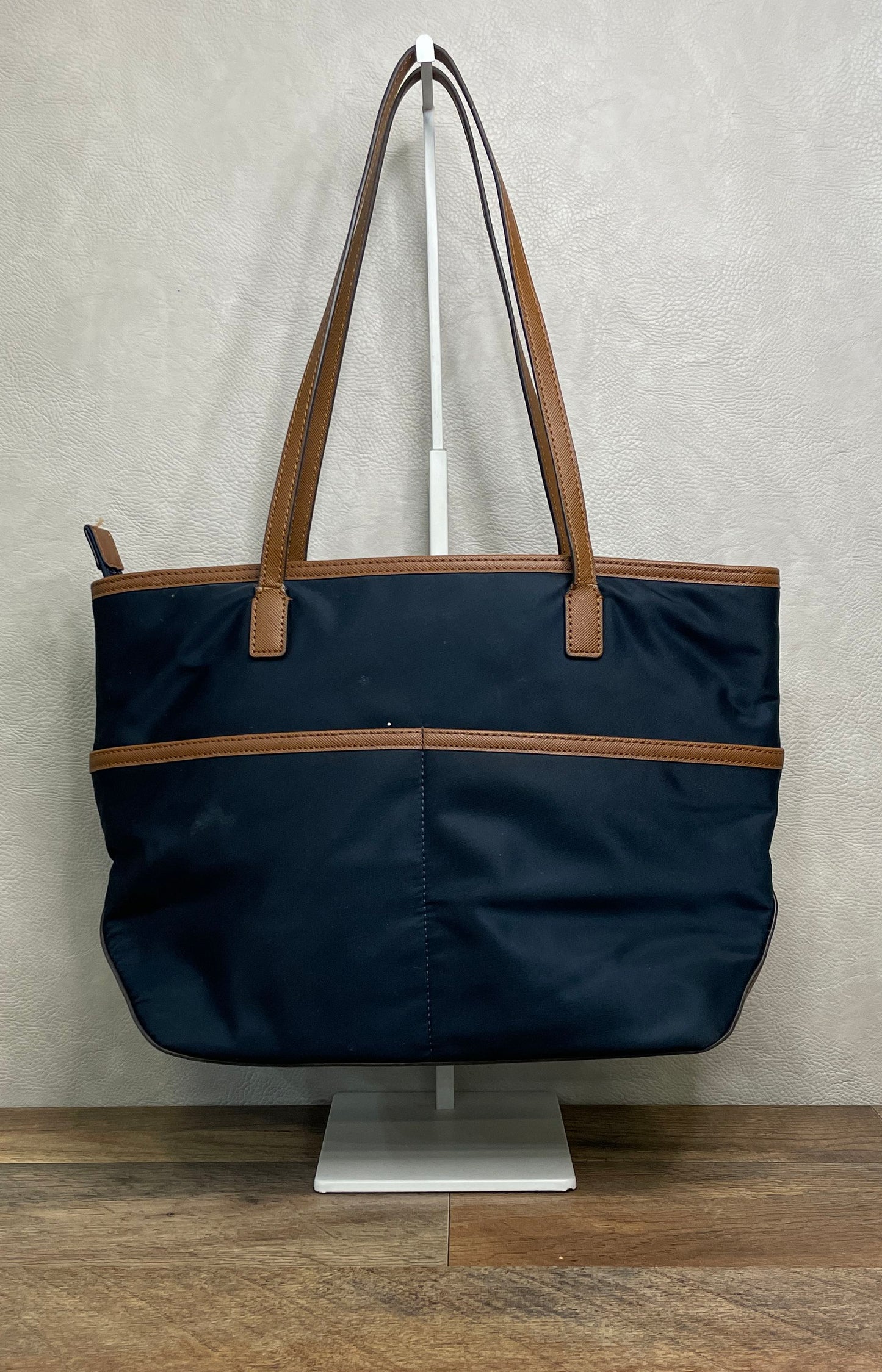 Michael Kors Navy Blue Nylon Saffiano Leather Tote Handbag Gold Hardware