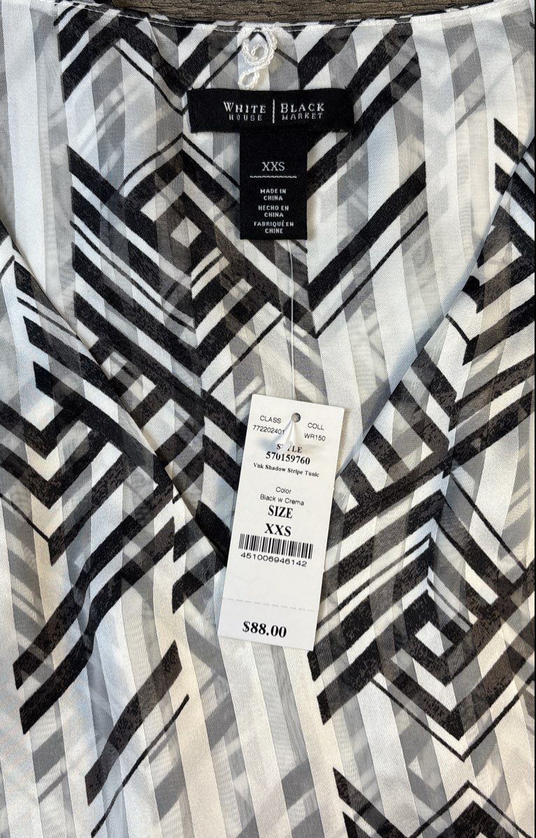 White House Black Market Women's Shadow Stripe V-Neck Tunic Geometric XXS NWT