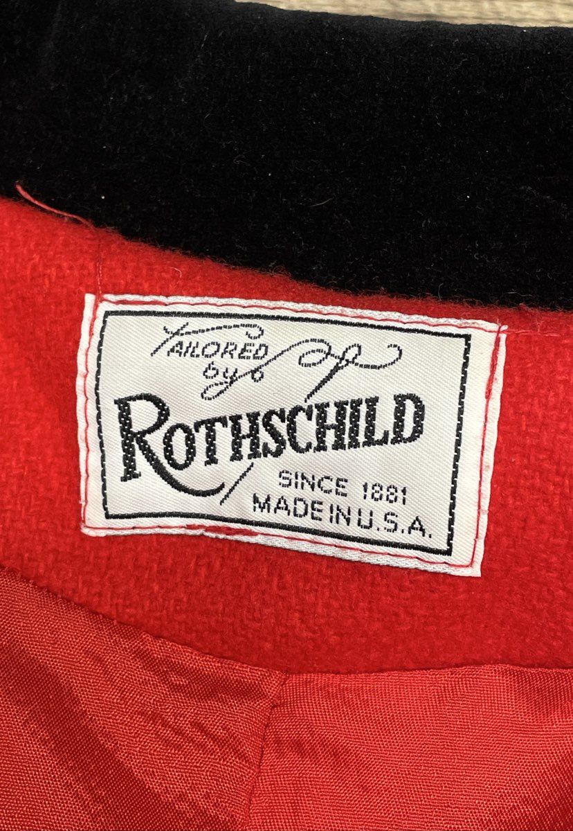 Vintage 90s Rothschild Girls Red Peacoat Velvet Trim Dress Coat Made in USA