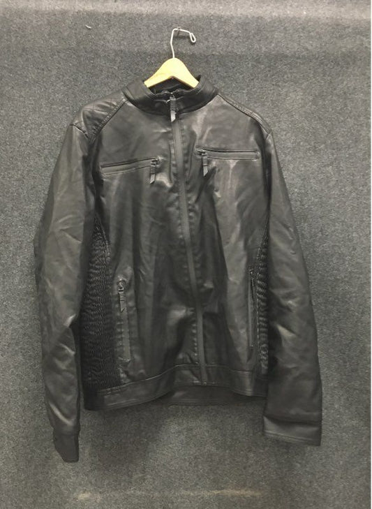 Fried Denim Men's Black Faux Leather Moto Jacket Textured Ribbed Panels Sz M
