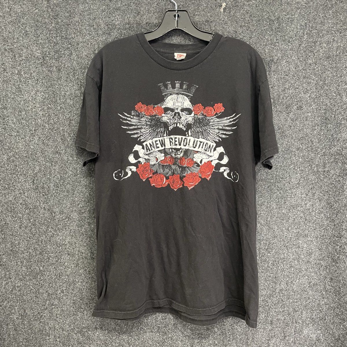 A New Revolution Rock Band Skull & Roses Graphic T-Shirt Double Stitch Sz L