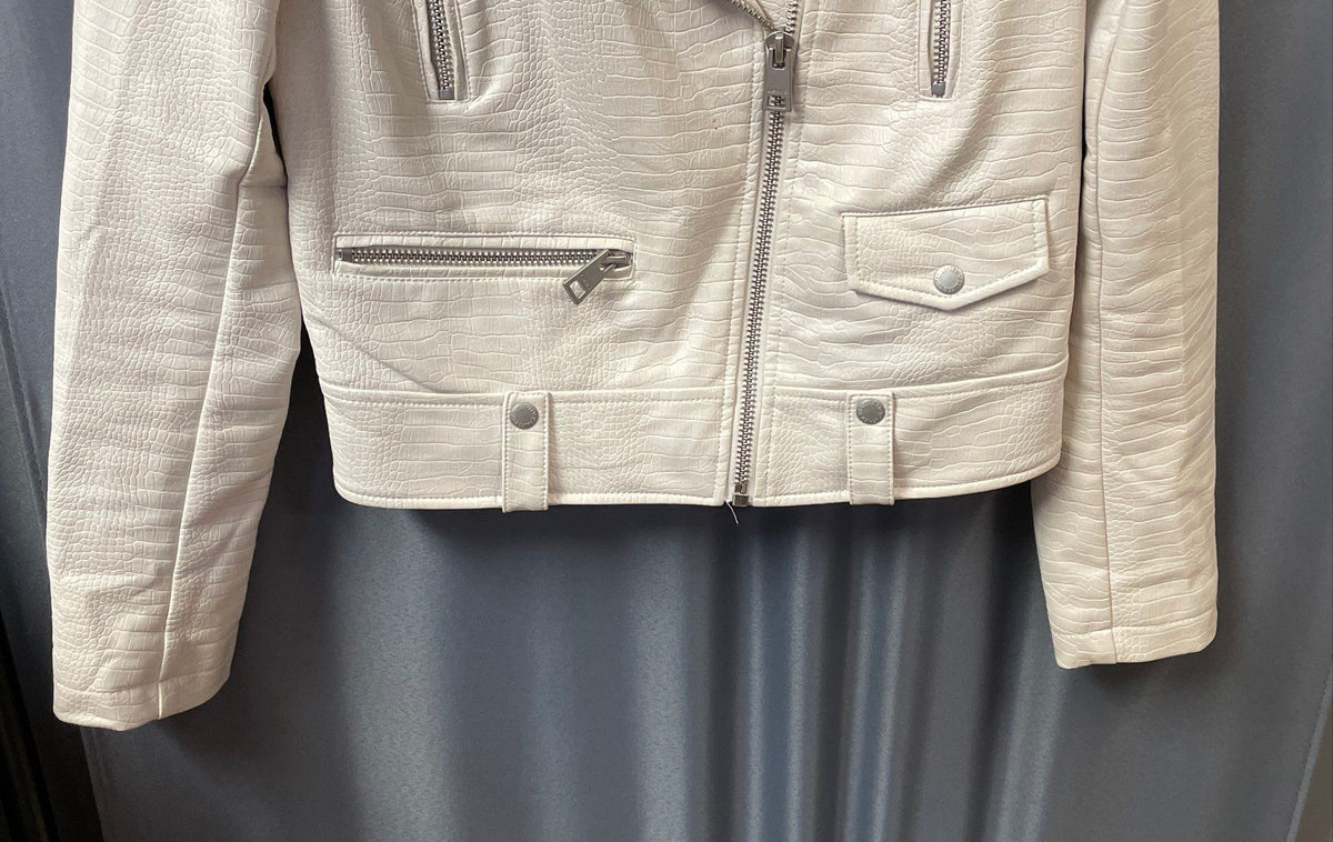 Levi's Women's White Croc Texture Faux Leather Moto Biker Jacket Sz S