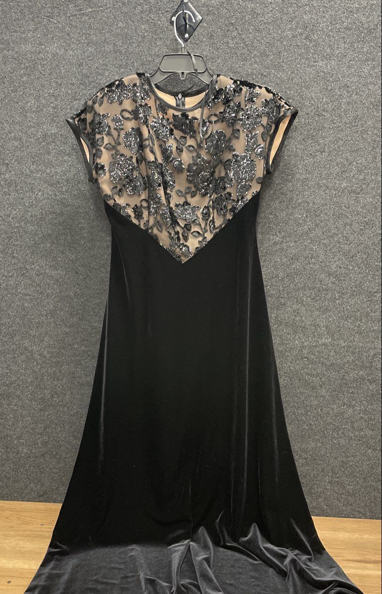 Vintage 90s Jeffrey & Dara Women's Black Velvet Sequin Floral Evening Gown Sz 8