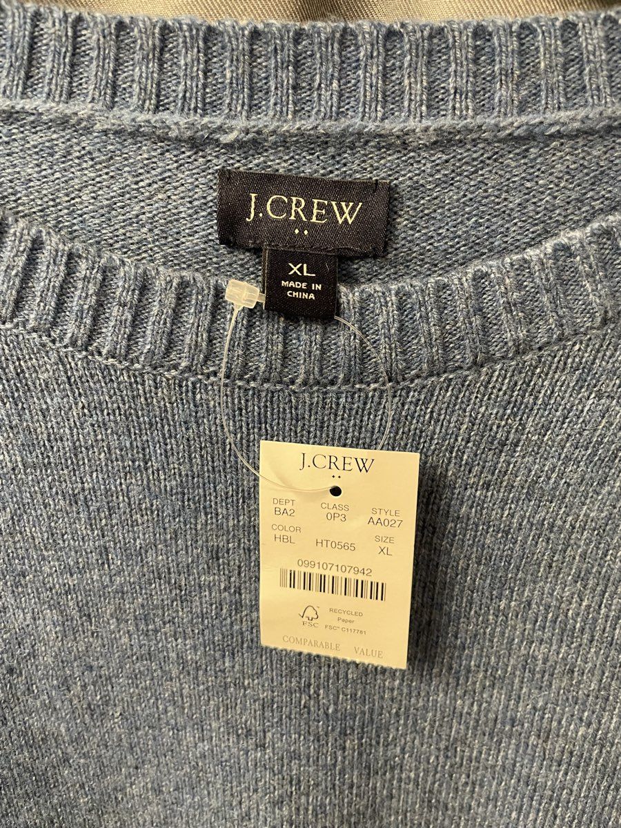 J. Crew Men's Blue Lamb's Wool Blend Crewneck Sweater Sz XL NWT