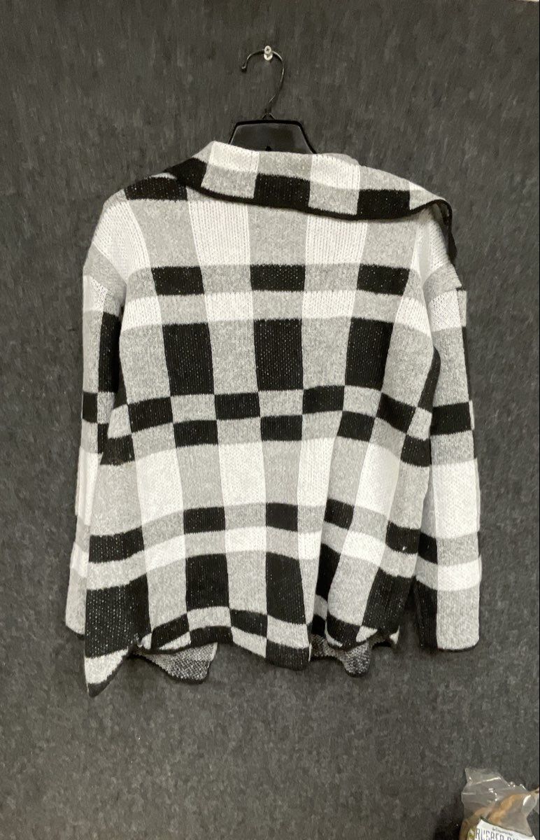 By Design Women's Black White Plaid Open Front Knit Cardigan Jacket Sz S NWT